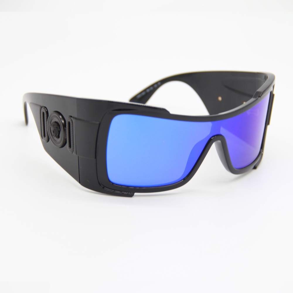 NEW VE4451 GB1/55 BLACK BLUE OVERSIZED SHIELD SUNGLASSES VERSACE MOD 4451